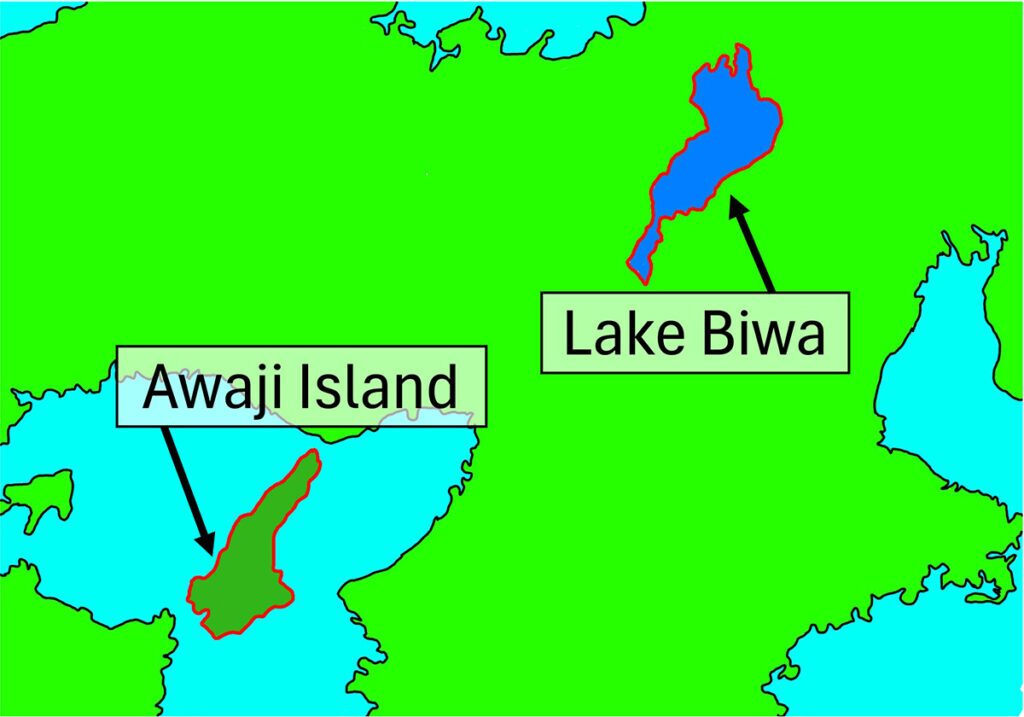 琵琶湖と淡路島は形と面積がそっくりです